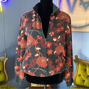 Vintage 90s Notations Silk Floral Zip Up Jacket Size M
